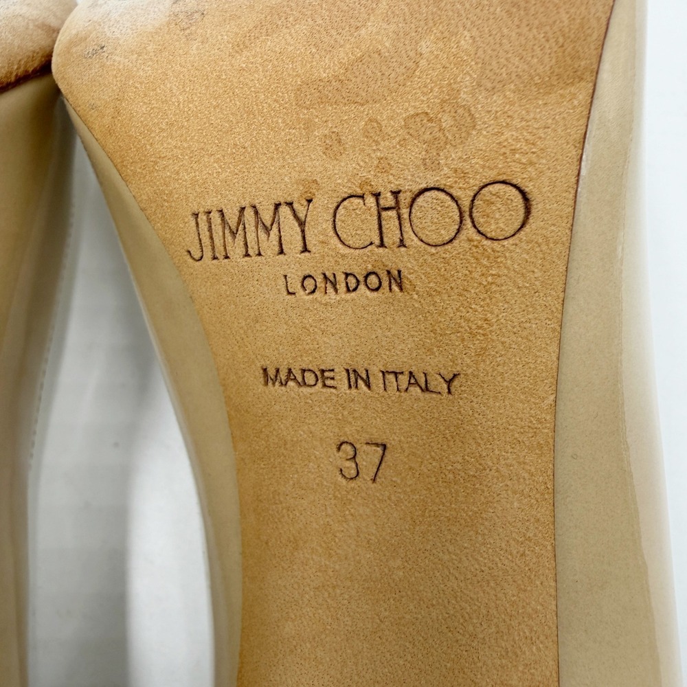 Jimmy Choo Romy Pumps Nude Beige Patent Leather Heels Sz 37 / 7 - Picture 9 of 9